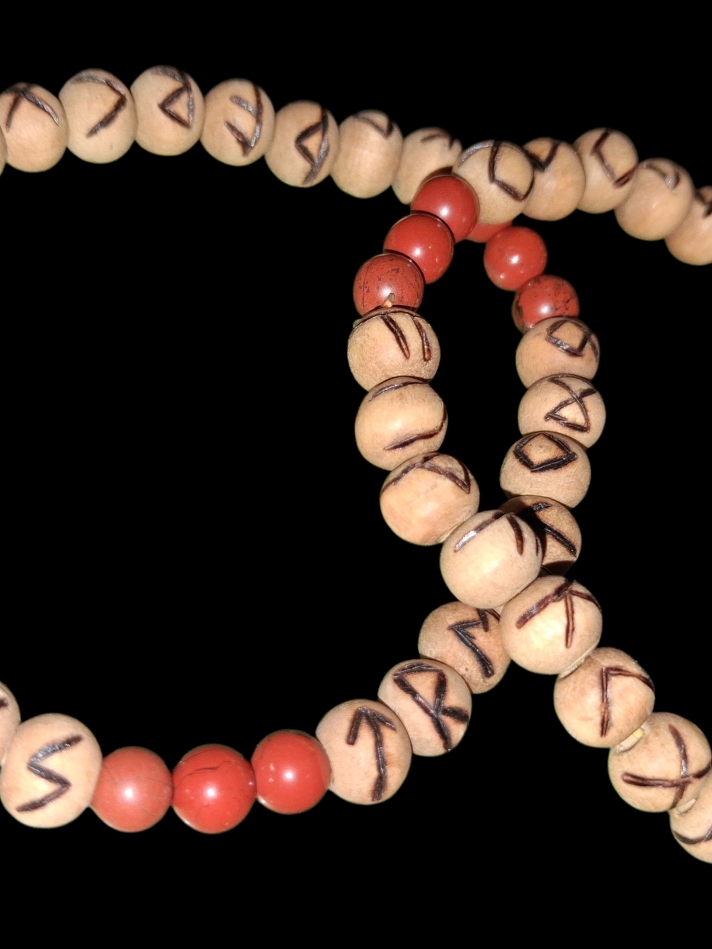 Handmade Wooden Rune Bracelet With Genuine Red Jasper
